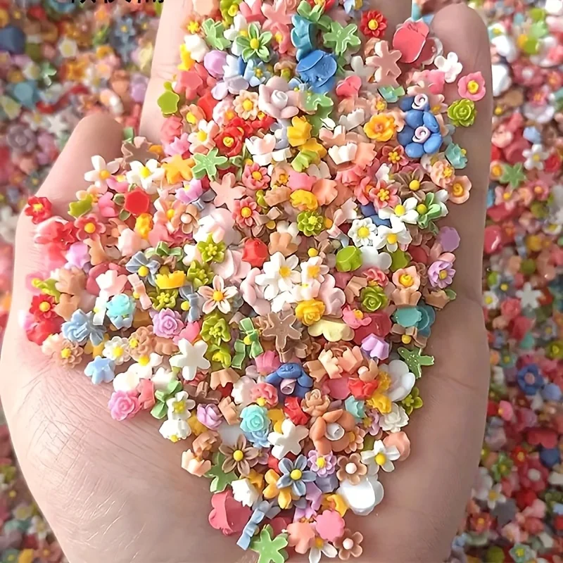 200pcs Mini Flower & Star Bead Assortment - Vibrant Resin Craft Beads for DIY Jewelry, Hair Accessories & Nail Art Decorations