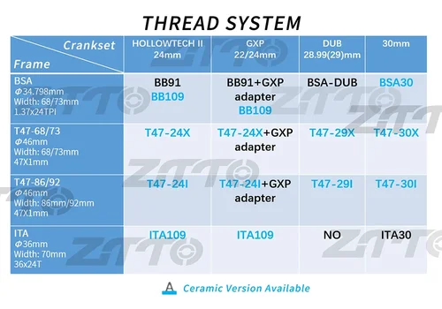 Imagen 2 del producto ZTTO BSA68/73 soporte inferior de rodamiento externo BB91 BB109 BSA DUB BB para 68/73 34,798mm marco 22/24/28,99mm eje bielas