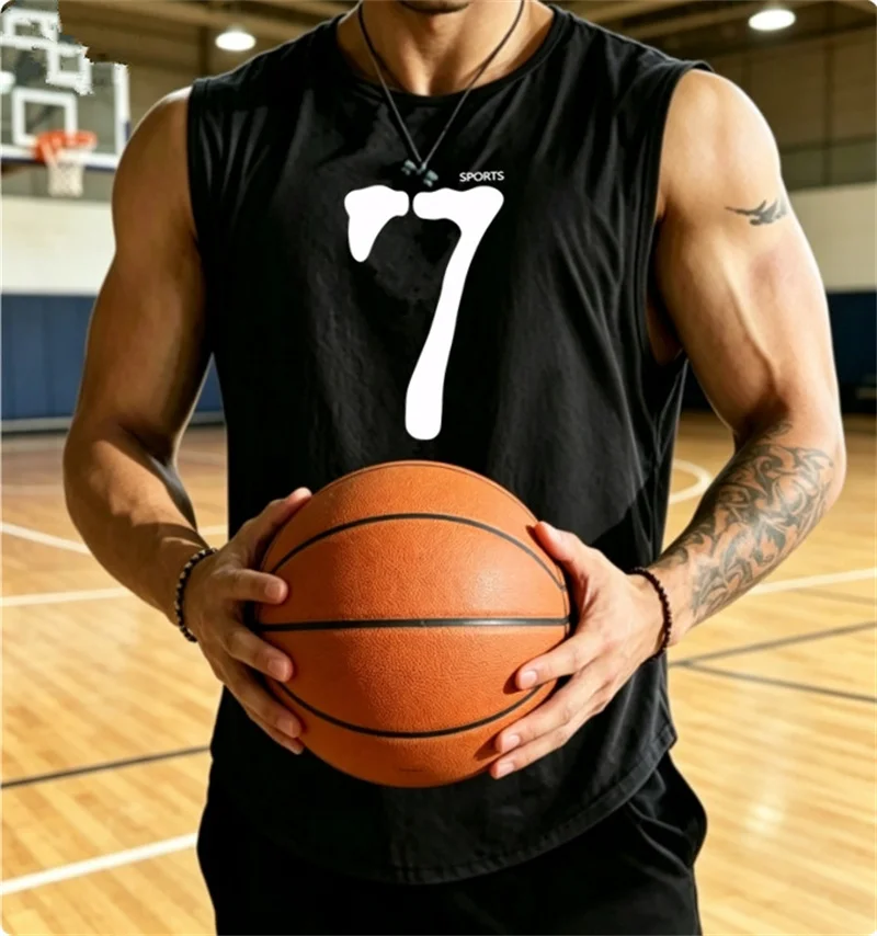 No. 7 new Men Tank Tops Sleeveless Shirt Polyester Mesh Material Quick Dry Breathable Men Workout Fitness Basketball Top Tee
