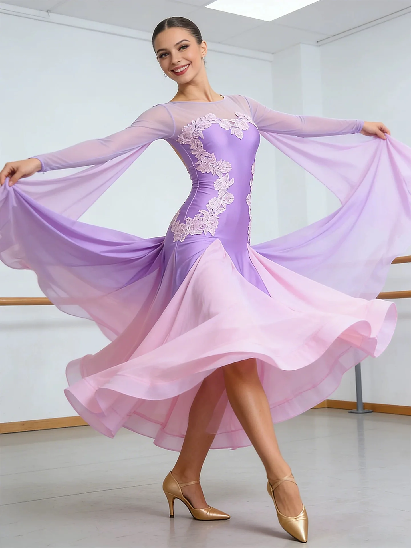 Standard Ballroom Dance Dresses Lady Elegant Purple Modern Waltz Dancing Skirt Ballroom Competition Dance Dress Women