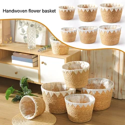 Straw Weaving Flower Pot Plant Basket Grass Planter Basket Indoor Outdoor Gardens Balconies Cover Plant Containers For Plantable