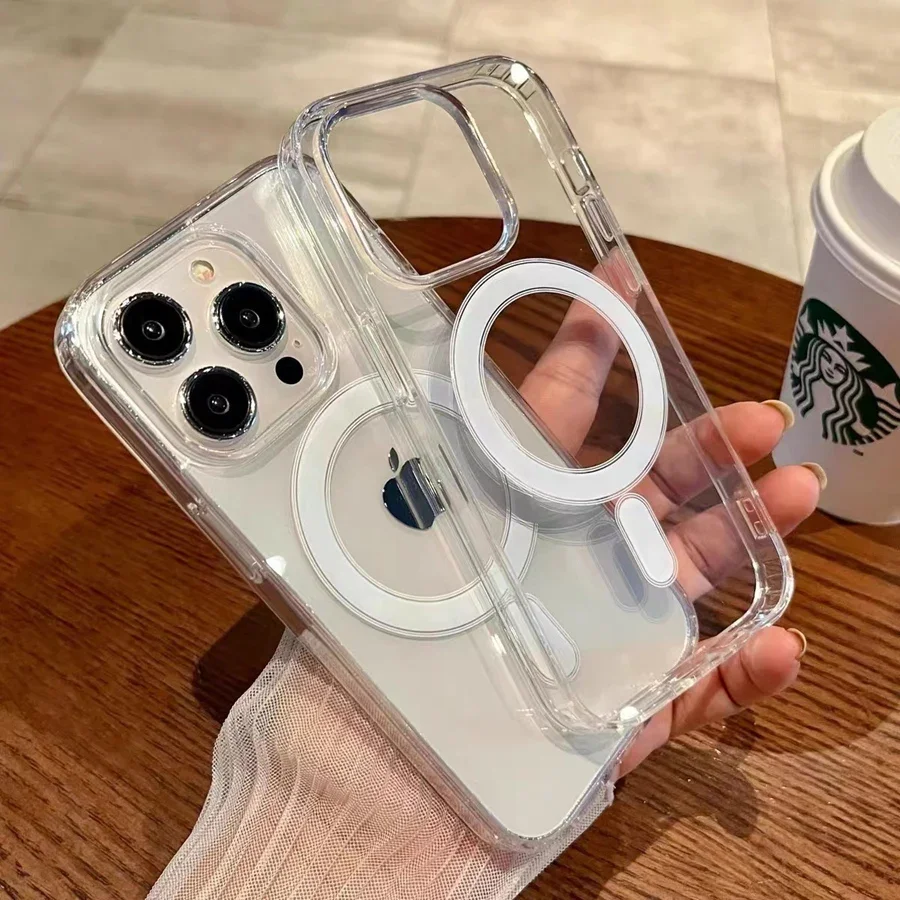 Magnetic Adsorption Transparent Acrylic Case for iPhone 16 Pro Max 15 Plus 14 Pro iPhone 13 12 11 Magsafe Wireless Charge Cover