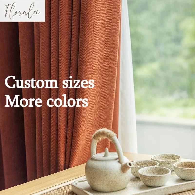 Custom  Size French Retro Caramel Chenille Herringbone chenille Curtains for Living Dining Room Bedroom Blackout  Decor Window
