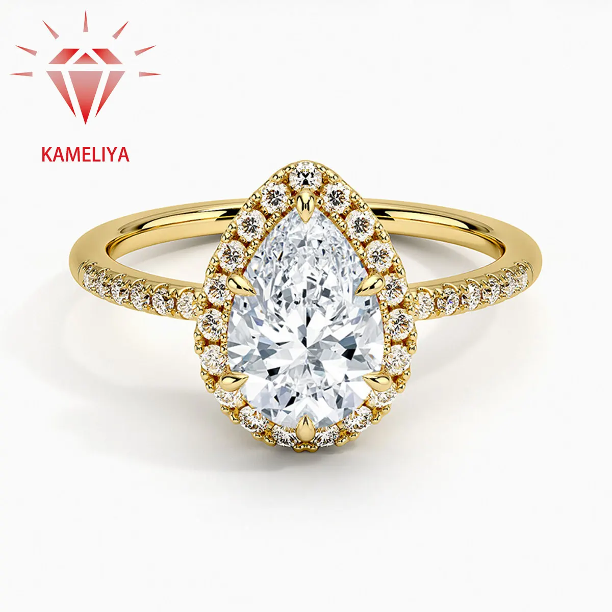 

KAMELIYA Pear Cut 1/2/3/4/5ct Moissanite Ring for Women 925 Sterling Silver D Color VVS1 Diamond Wedding Band Party Fine Jewelry
