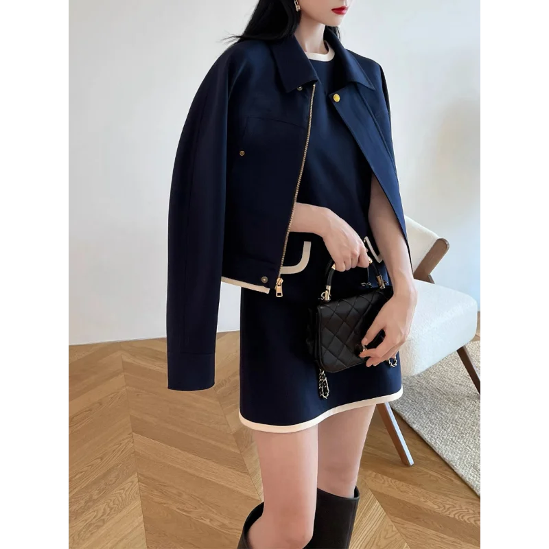 Chic Jackets Sense Luxury Dresses Sets Women Wool Blend Casual Fashion Matching Coat 2023 Autumn Suits Temperament Lapel Outfits