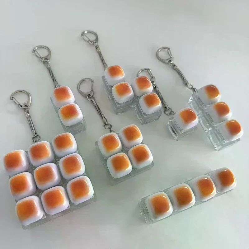 Caramel Bread Stress Relief Keyboard Keychain Button Light Keycap Backpack Pendant for Student Office Adult Accessory 1pc