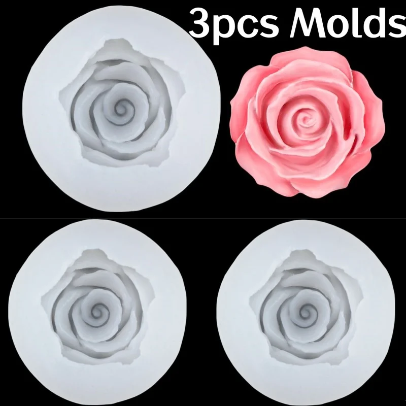 3-teiliges Gipsformen-Set, Romantische Rosen-Silikonform, Geeignet für die Kerzenherstellung und zum Basteln, Kann für Kerzen, handgemachte Seife, P verwendet werden.