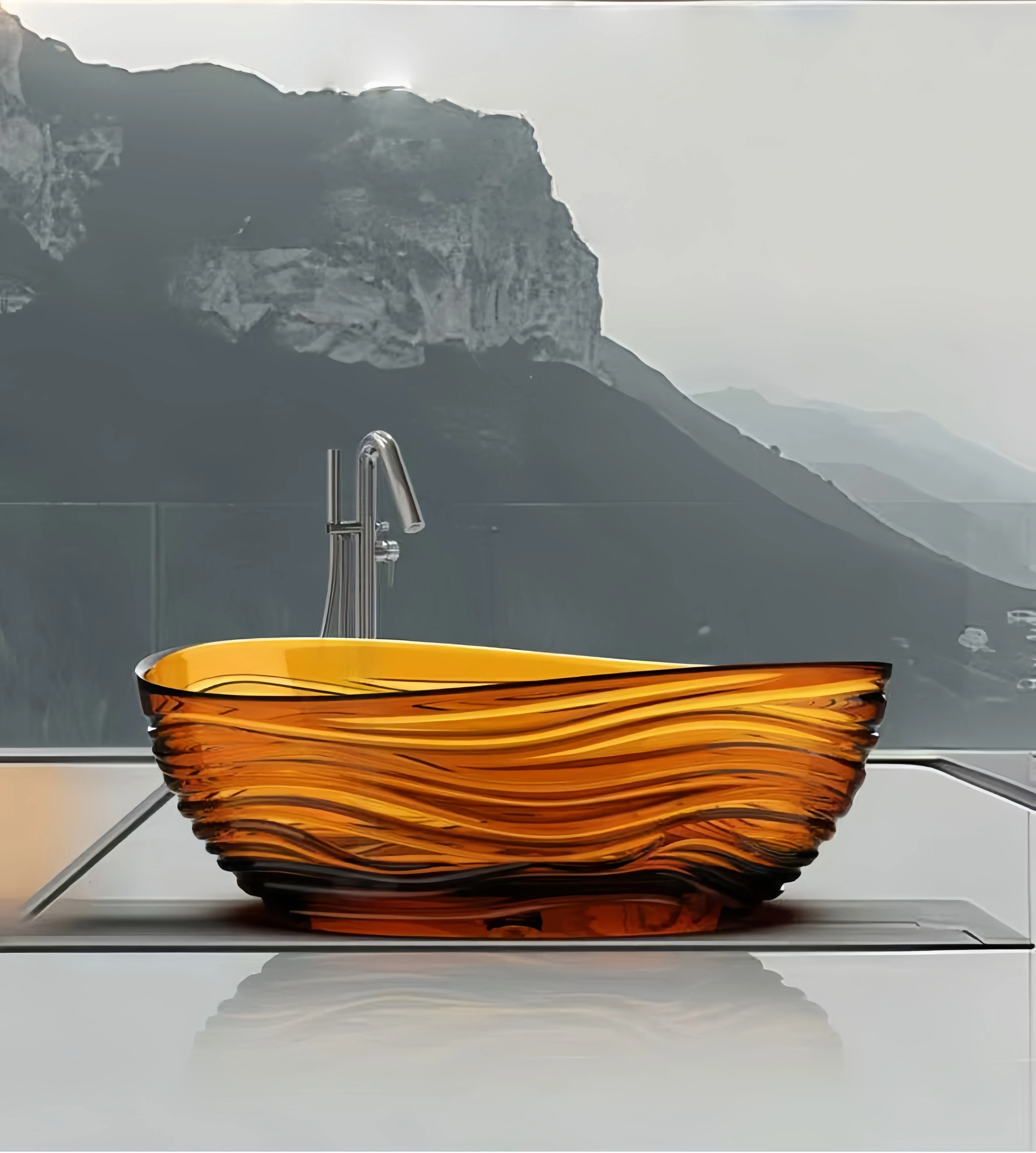 Modern Durable Transparent Resin Freestanding Bathtub Drainer with Soaking Function and Water Wave Design