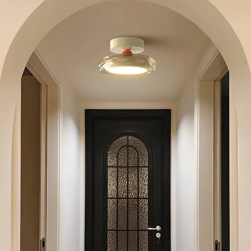 Postmodern Glass Ceiling Lamp Retro Walnut Color Eye Protection Hallway Kitchen Restaurant Entrance Balcony LED Lighting Fixture