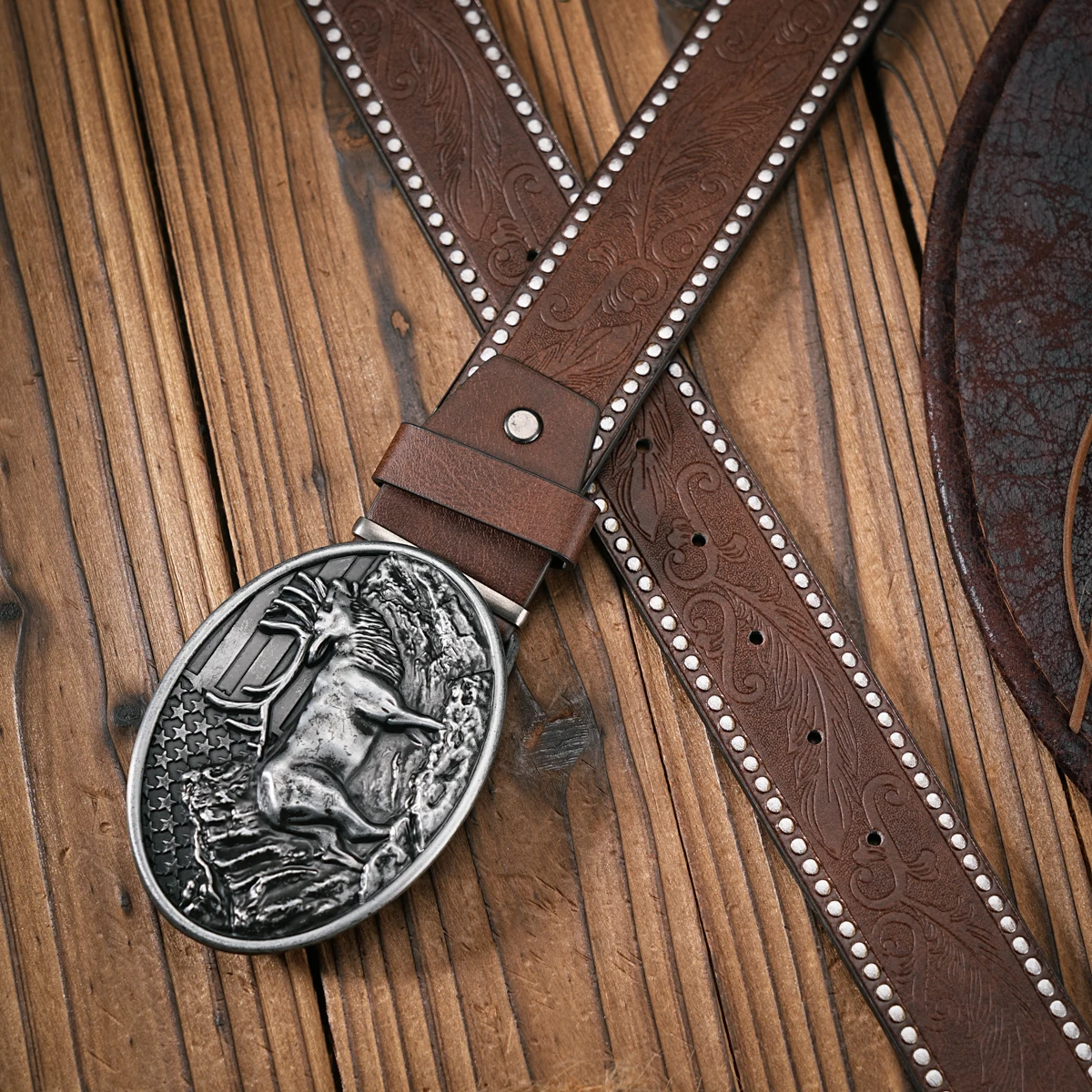 Herren - Damen - Western-Denim - PU-Leder - Gürtel - Vintage-Jeans mit geschnitzter Schnalle – Detail 18
