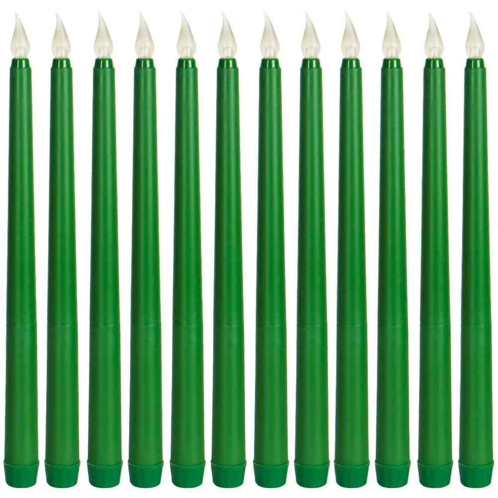 12 Pcs Electronic Light Flameless Taper Candles Led Operated Warm Decor Romantic Atmosphere Plastic