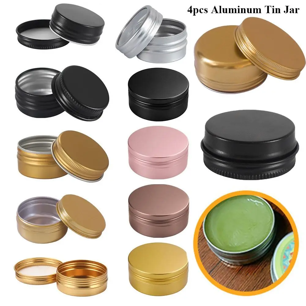 4pcs New Candle Jars for Cream Balm Cosmetic Container Tea Cans Aluminum Tin Jar Refillable Bottles