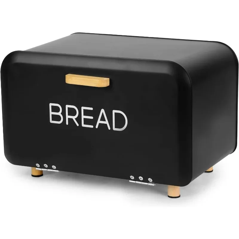 

Good Black Bread Box for Kitchen Countertop - Large Capacity Bread Storage Container Modern Bread Box