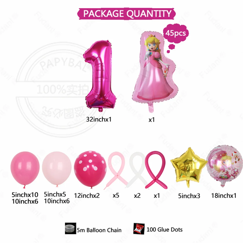 45pcs Disney Peach Princess Party Balloons Set Baby Shower Girl 1-9th Birthday Party Decoration Kids Helium Globos Toy Gifts