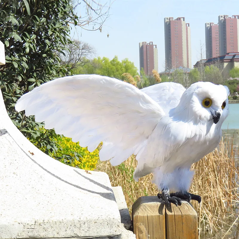 

big white foam&feathers spreading wings owl bird hard model prop.home garden decoration Xmas gift 32x60cm