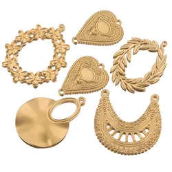 5pcs Stainless Steel Flower Gold Plated Heart Round Earrings Making Supplies Charms Connectors for Diy Jewelry Findings Craft