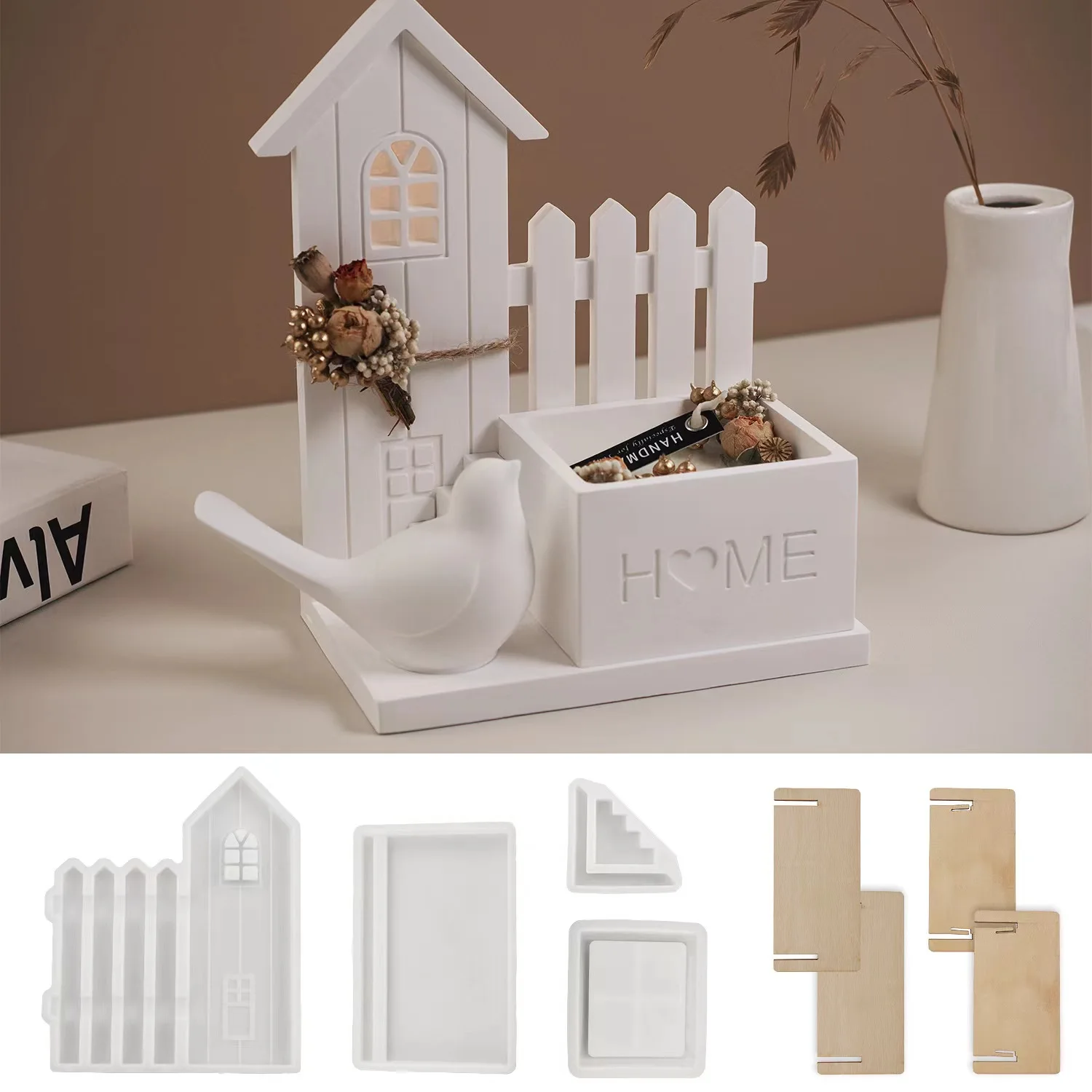 

HOME House Fence Flowerpot Silicone Mold DIY Cement Gypsum Epoxy Resin Pouring Ornaments Mold Home Gardening Decoration