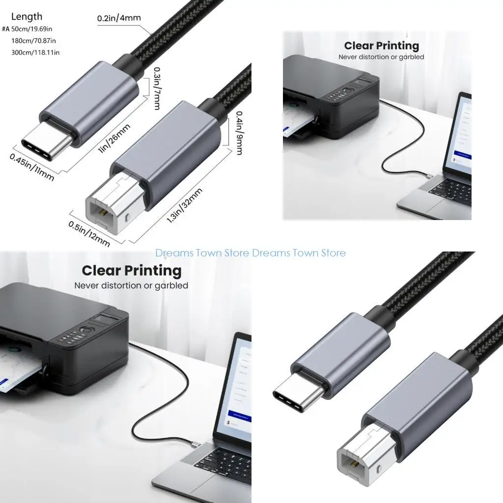 

HX6A -плетеный USB C TO B Кабель для B для принтеров слуховые устройства шнур не нуждается в драйвере