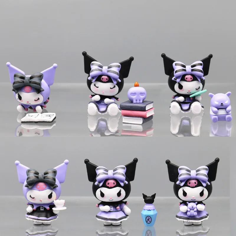 6Pcs/Set Sanrio Kuromi Lucky Divination Series Action Figure Doll Surprise Present Cute Model Anime Collection Desktop Decor Toy