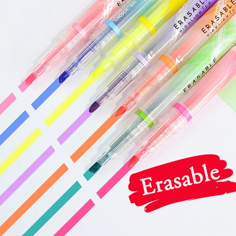 

7pcs Erasable Marker Highlighter Learning Office Use Double Headed Accent Pastel Color Hand Account Pen Art Drawing
