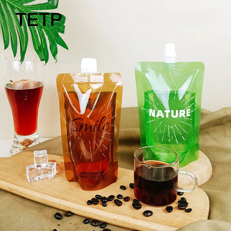 TETP 50Pcs Green/Brown Liquid Packaging Bags Outdoor Beverage Juice Milk Coffee Yogurt Travel Organizer Pouch Sealed Stand Up