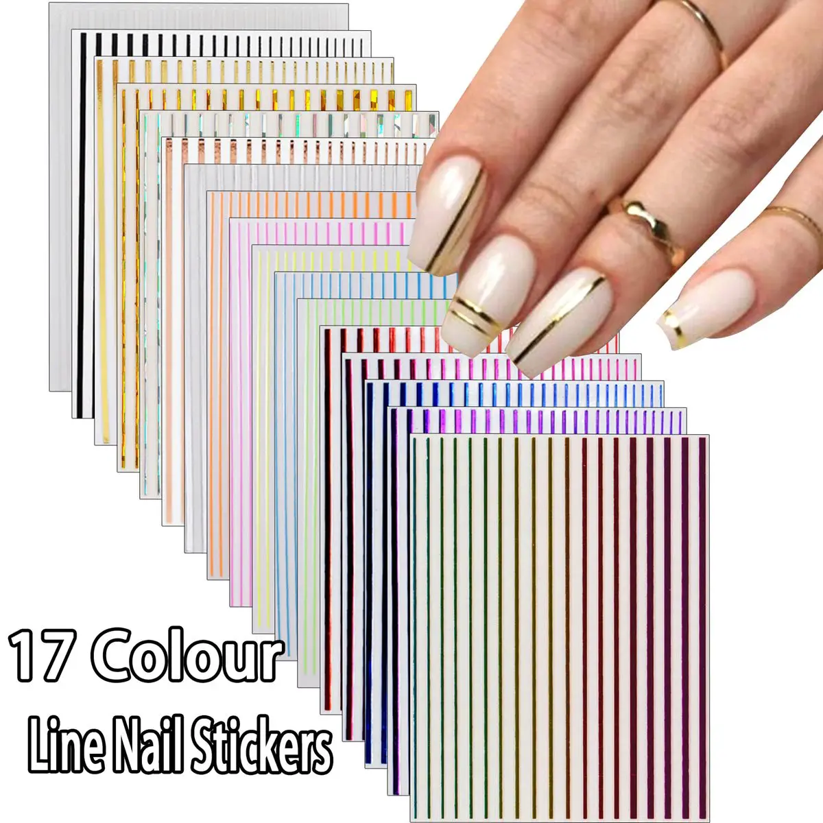 5/7/12/17/34 Sheets Metallic Line Nail Art Stickers Set Self