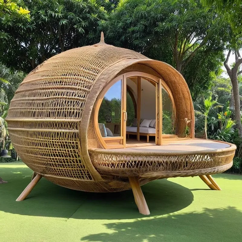 

Rattan house, holiday wind clock in photo thatched cottage, seaside creative cottage