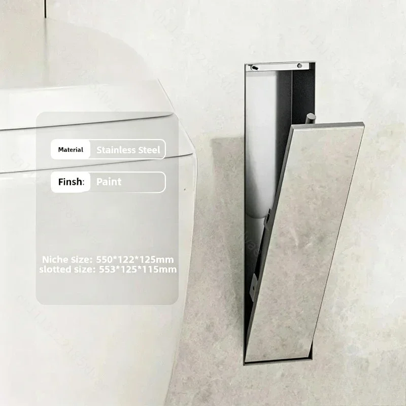 Stainless Steel Wall Embedded Hidden Toilet Brush, In-wall Niche Silicone Concealed Brush for Bathroom Side Wall Mounting
