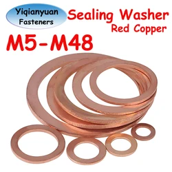 Yiqianyuan Red Copper Flat Gasket M5-M48 Sump Plug Oil Seal Flat Ring Shims Washers for Automotive Maintenance