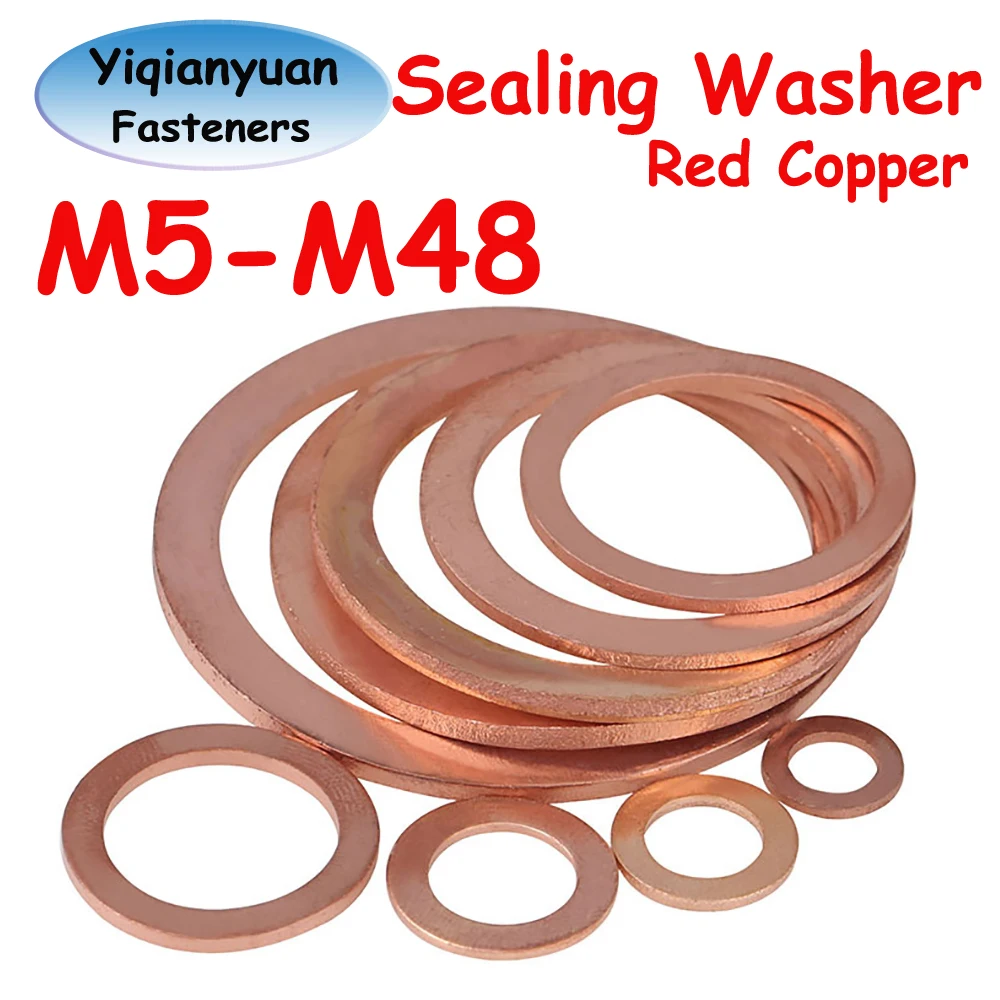 Yiqianyuan Red Copper Flat Gasket M5-M48 Sump Plug Oil Seal Flat Ring Shims Washers for Automotive Maintenance