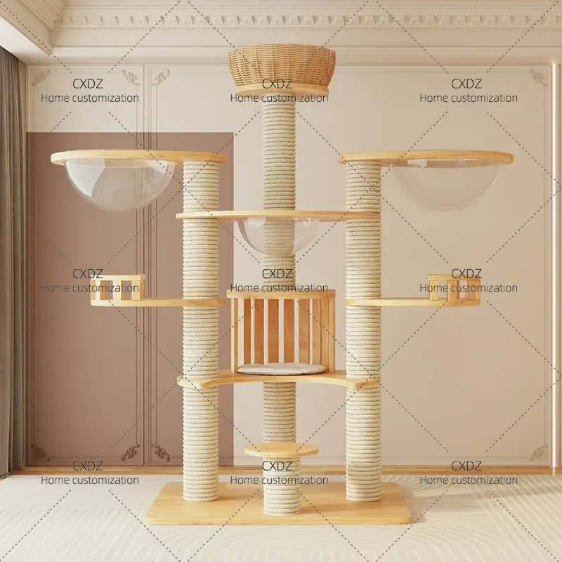 Cat Scratching Board with Climbing Frame Integrated Cat Tree Small Indoor Multi-layer Cat Nest Solid Wood Structure for