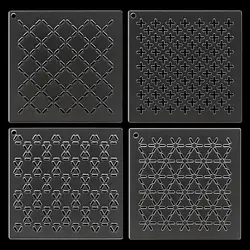 4Pcs Acrylic Sashiko Stencil, Cross Acrylic Embroidery Tool Drawing Line Template for Hand Quilting and Embroidery, 2.5mm Thick