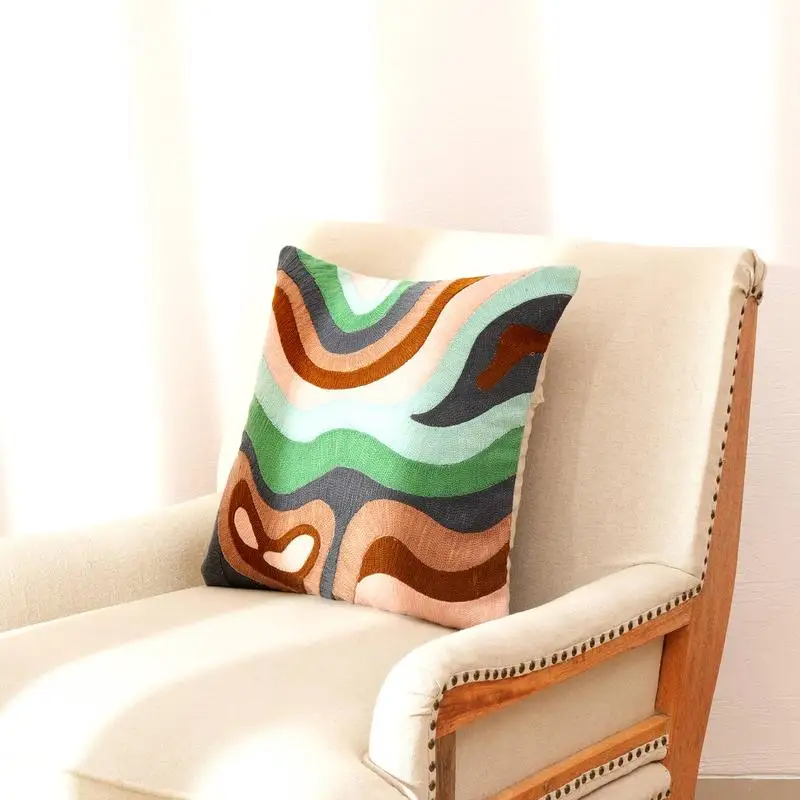 

Embroidered Cotton Decorative Throw Pillow 18x18 Inches - Stylish Home Accent