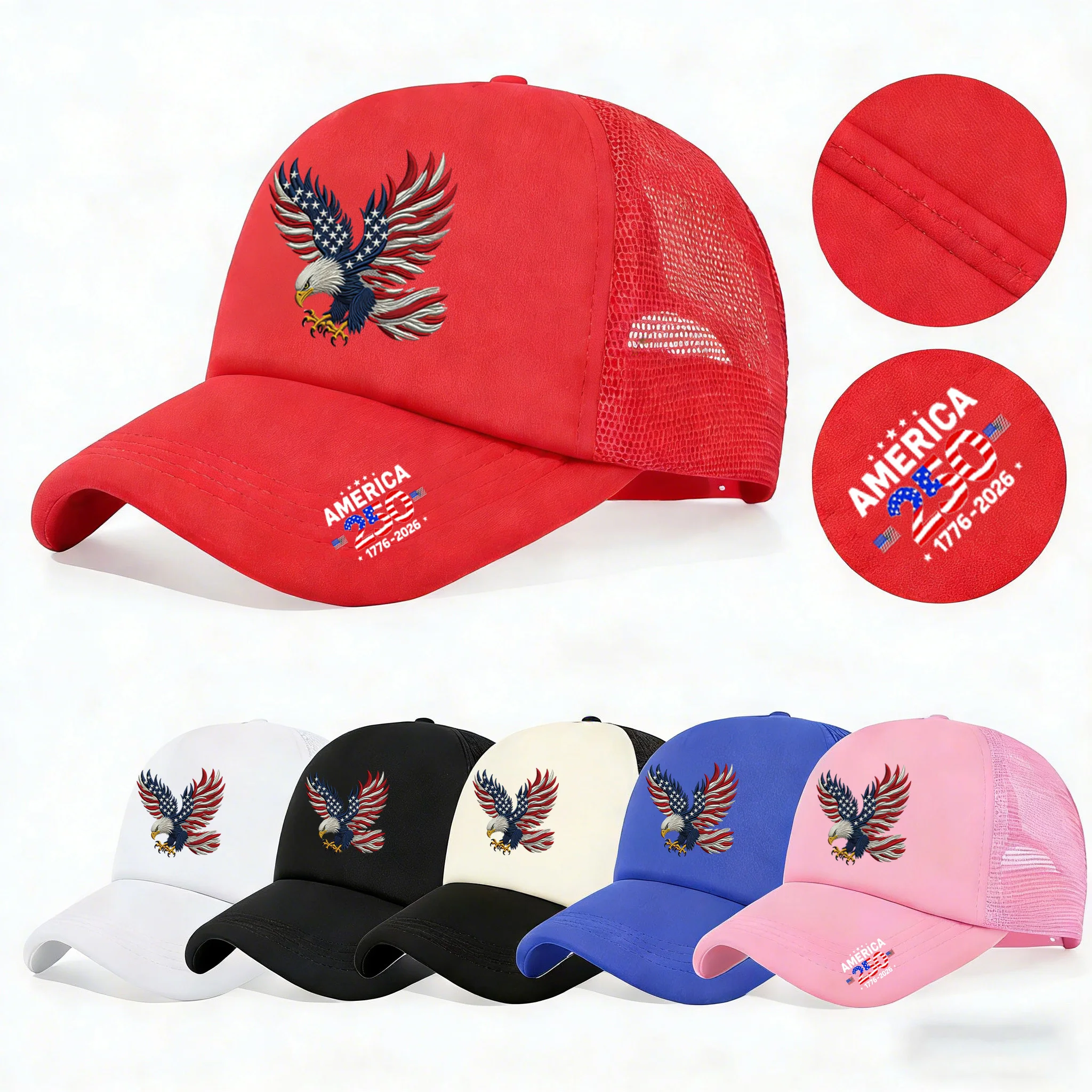 1PC Mesh Trucker Hat, Breathable, 250th America Eagle Print,