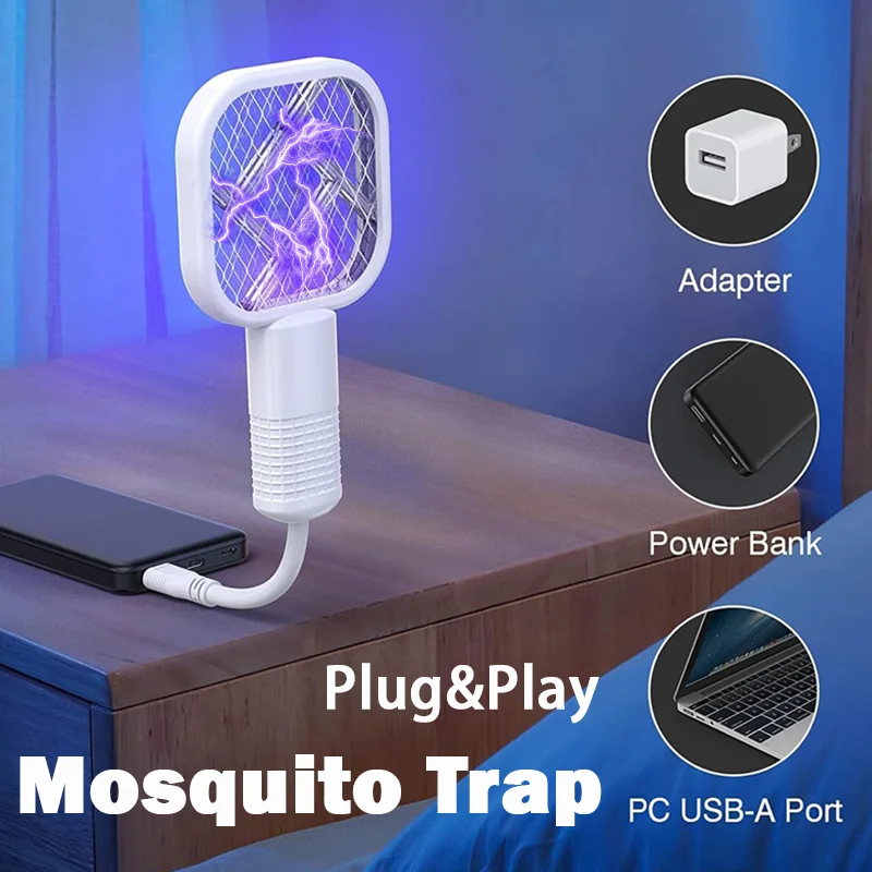 Rechargeable Mosquito Swatter UV Light Bug Zapper Electric Fly Killer Insect Racket Portable Pest Control for Outdoor Camping