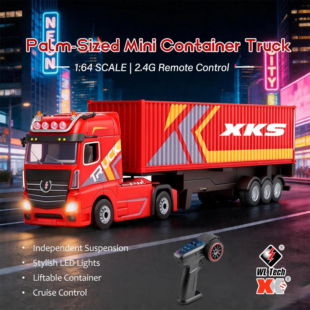 

Радиоуправляемый мини-грузовик Wltoys 6408 1/64, 4WD, с регулируемой скоростью (3 режима), контейнерный, с прицепом