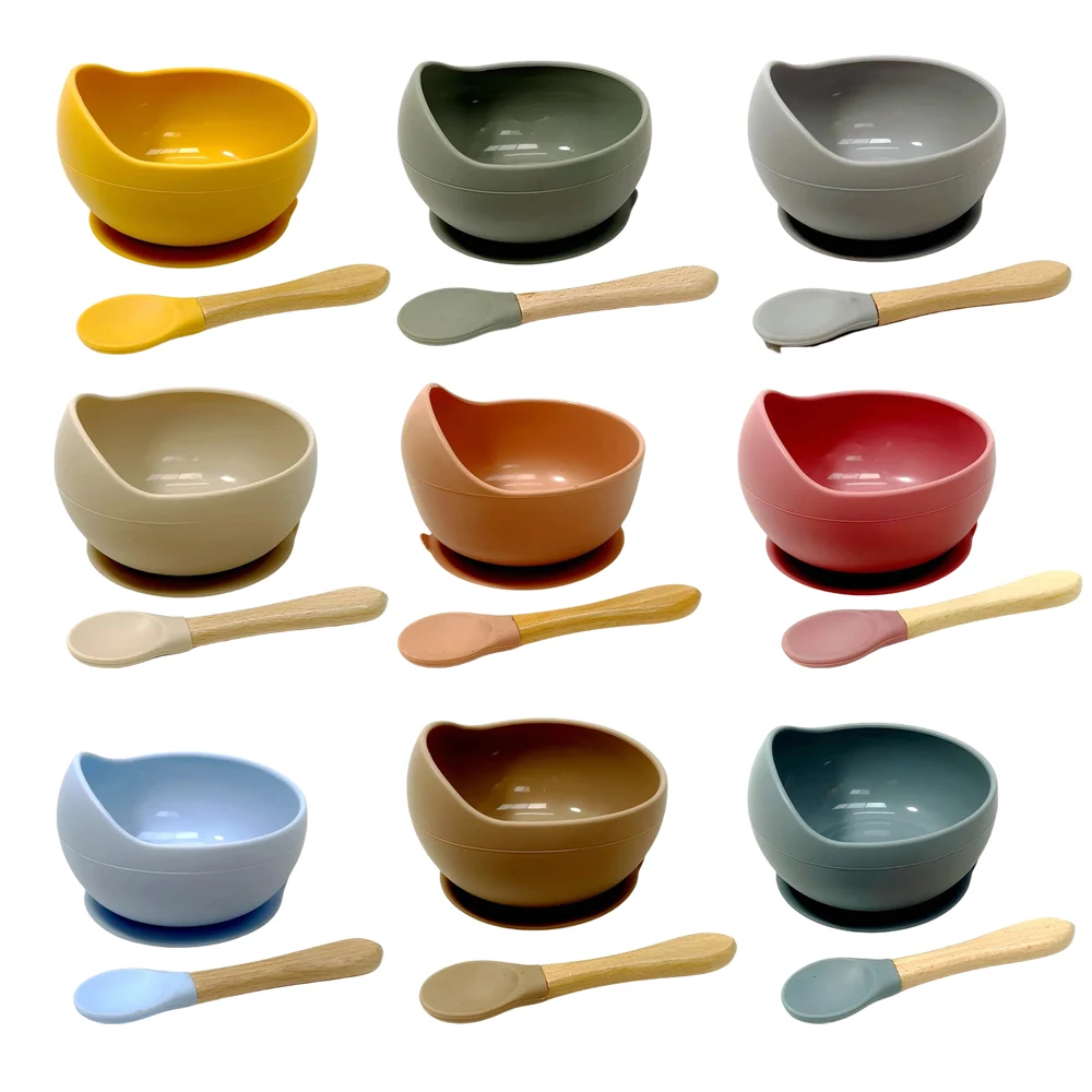 

Anti-Spill Silicone Feeding Bowl Baby Tableware Children's Rice Spoon Food Grade Silicone Baby Silicone Tableware Spoon Bowl Set