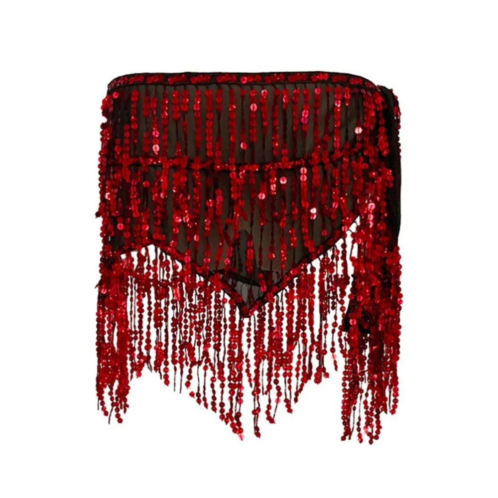 

Sexy Shiny Sequins Belly Dance Hip Scarf 4 Colors Sparkly Women Waist Chains Tassel Elegant Dance Skirt Waist Belts Latin Dancer