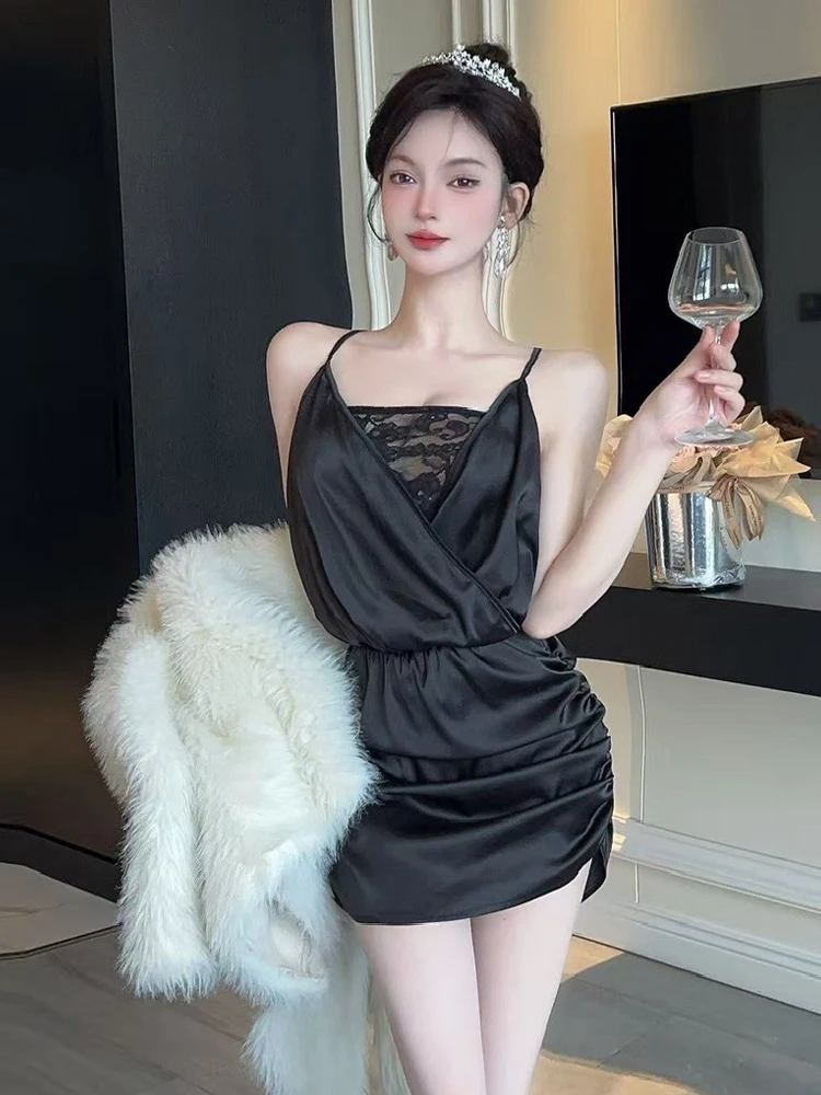 

Сексуальный кружевной лоскутный шелковый ремень с V-образным вырезом на талии Dr Ele Lady Bodycon Dr Pure Desire Sle No-Sve H-ape Dr