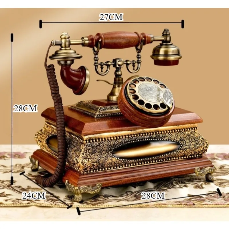 Villa Style Solid Wood Retro Telephone Home Landline Turntable Old-fashioned Wired Telephone Mechanical Ringtone