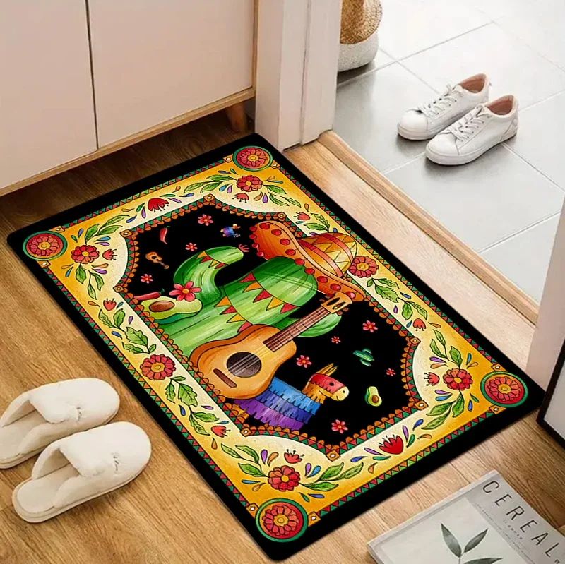 Cactus Guitar Pattern Doormat Colorful Fiesta Style Carpet Mat Rug Home Decoration ForLiving Room Bedroom Entrance Floor Decor