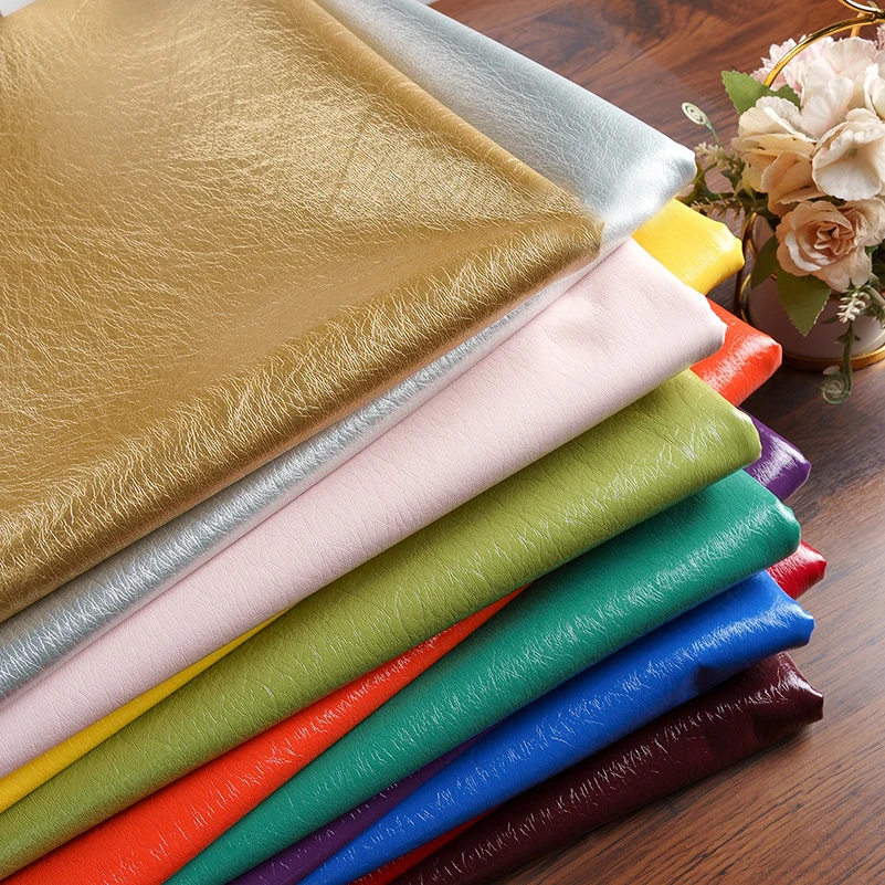 

Glossy PU Leather Cracked Texture Soft Waterproof Leather Jacket for Sewing Pants Trendy Clothing DIY Fabric by Half Meter