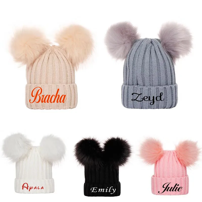 Personalized Printing New European And American Autumn And Winter Threaded Baby hood with double Wool Ball Knitted Hat And Hood