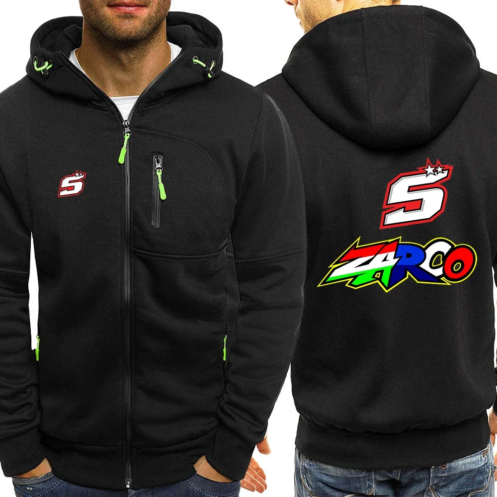 2024 Spring Autumn Men's Moto Rider JOHANN ZARCO No. 5 Logo Printed Leisure Cardigan Casual Zipper Hooded Drawstring Sweatshirts