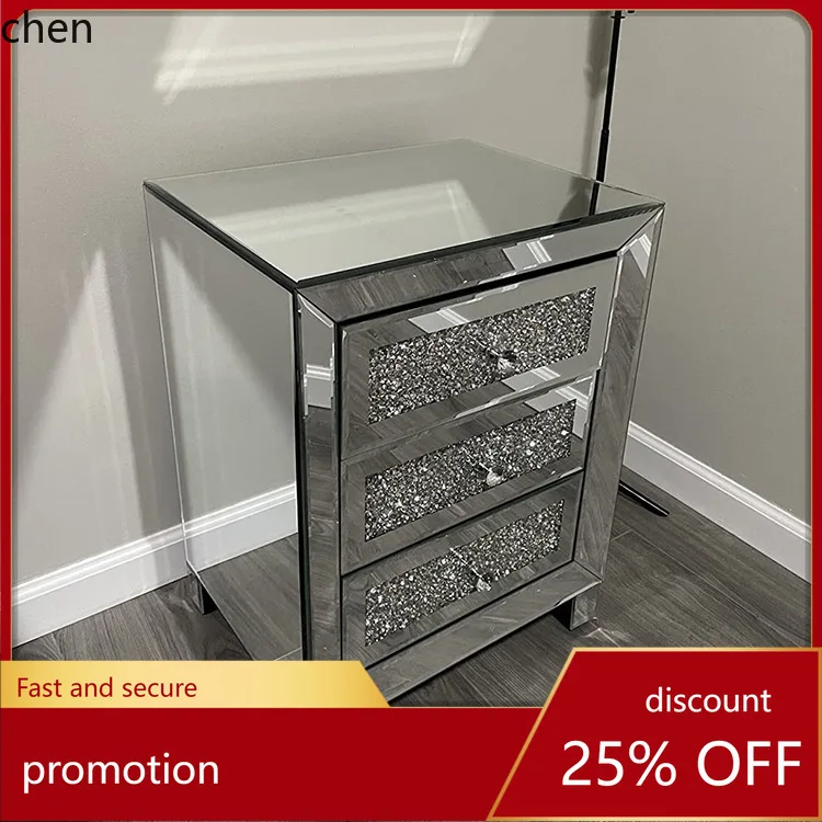 HT Cross-Border Fashion Mirror Bedroom Nightstand Living Room Sofa Ornament Glass Drawer Storage Cabinet