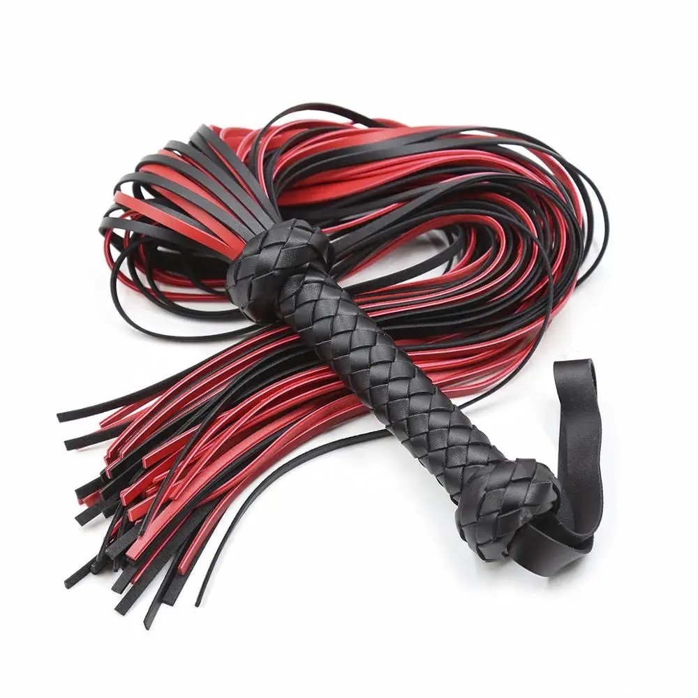 Fouet fétiche en cuir PU, noir et rouge, poignée de fouet, palette de fessée, Flirt BDSM, jeu adulte, jouets sexuels érotiques pour femmes et Couples