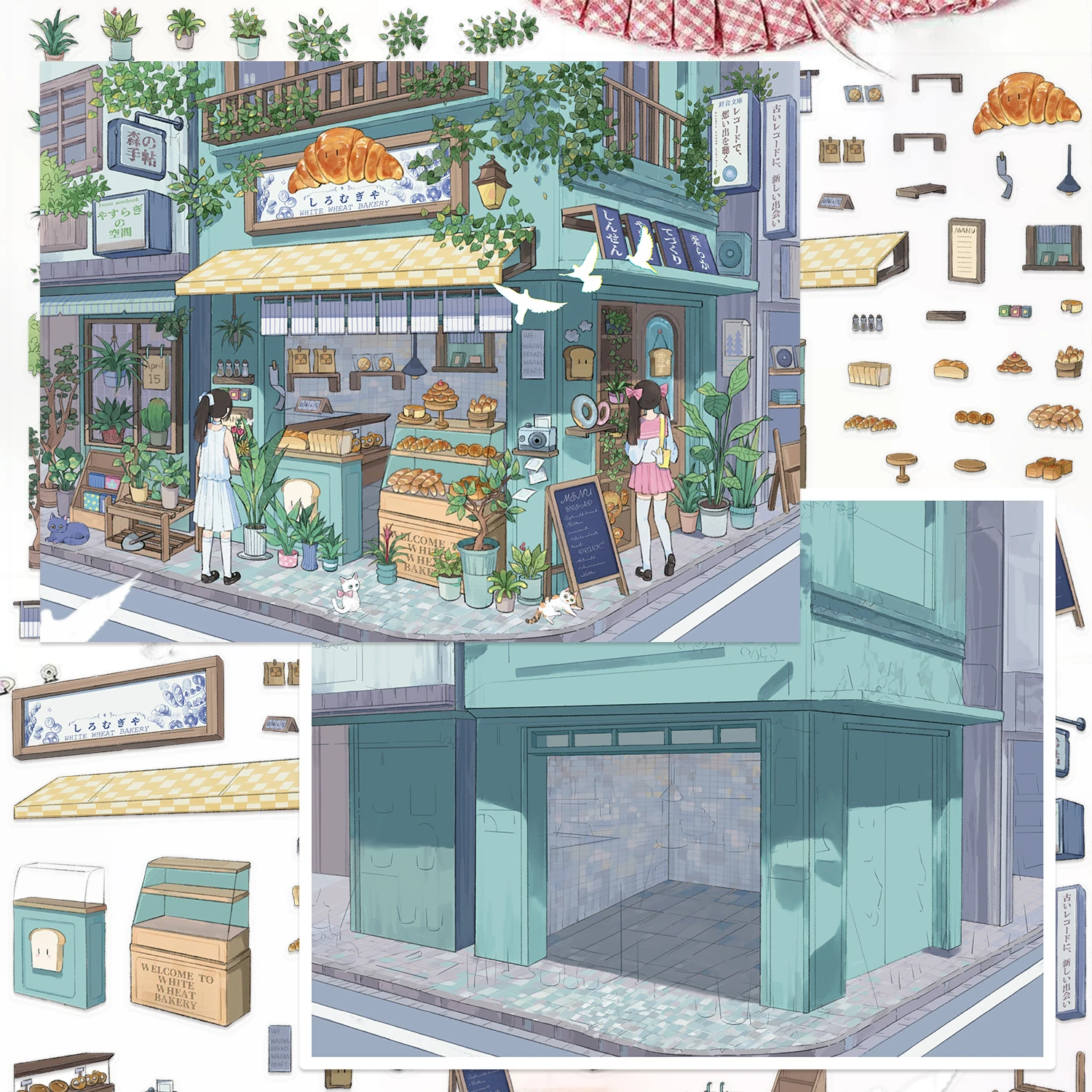 1 Set Kreatives Cartoon 3D-Landschafts-Stickerbuch DIY Hütten-Szenen-Aufkleber Miniaturhaus-Aufkleber Hütten-Szenen-Schreibwarenaufkleber – Detail 2