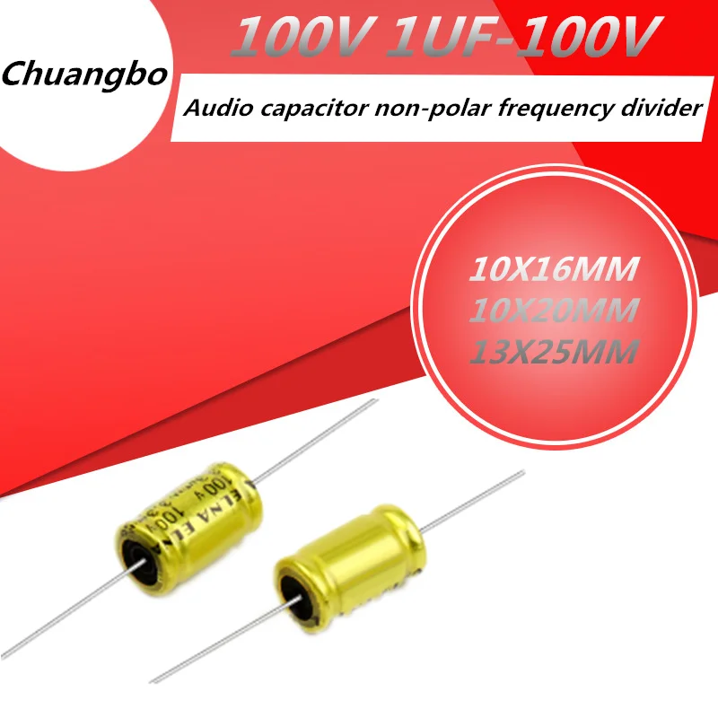 5Pcs 100V horizontal audio capacitor, non-polar frequency divider, cross-linked polypropylene 1UF 1.5UF 2.2UF 3.3UF 4.7UF 10UF