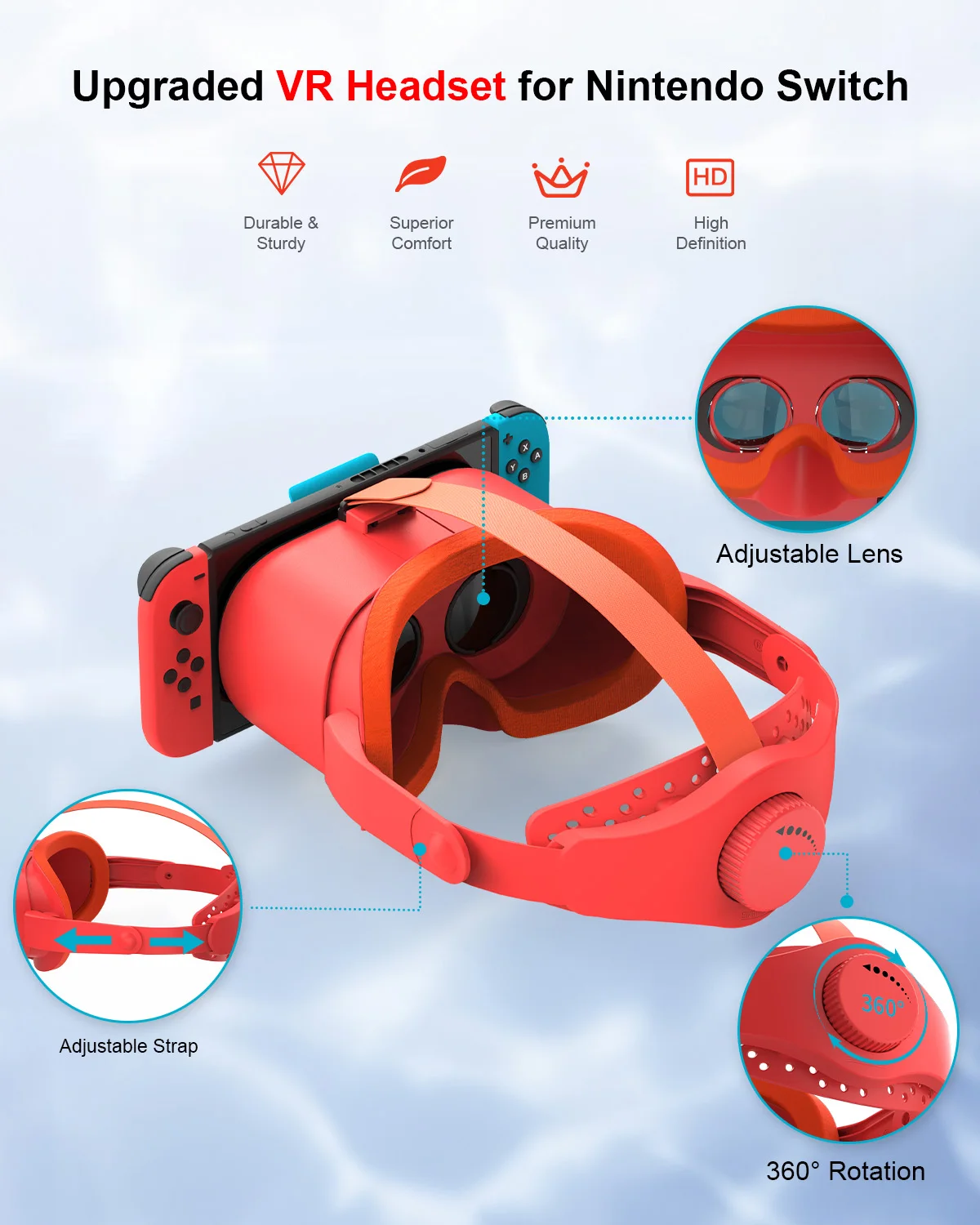 Switch Virtual Reality Glasses with Adjustable Lens and Elite Strap, Labo VR Kit 3D Goggles Accessories for VR Gaming Experience