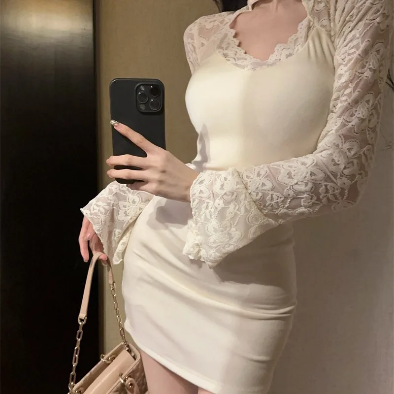 

Pure Desire Bal Lace Splice Long Sve Bodycon Dr Autumn Winter New Sle Women's Faion High Waist Dr